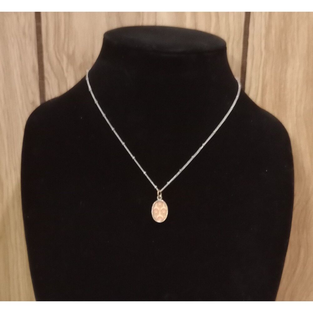 Baked Beans Silver Plated Orange Brown 70s Pattern Pendant 18" Chain Necklace